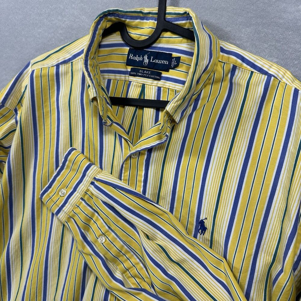 Ralph Lauren Men's Blake Polo Yellow Long Sleeve, Button-Down Large *Flaw*‎